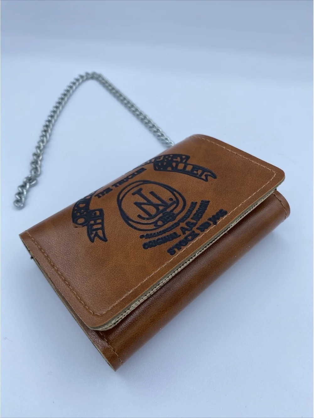 Men’s wallet, trucker biker, chain, brown simple